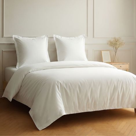 Parure housse de couette 240x220cm + 2 taies 100% coton blanc - VITALIA (1/4)