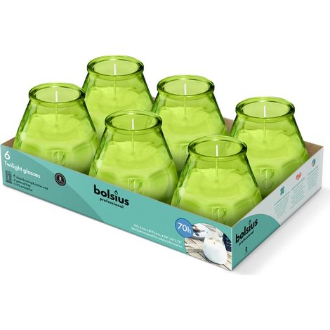 Bougies D'extérieur - 6 Pièces - En Verre - Vert - Durée de Combustion 70 Heures - Sans Huile de Palme - Combustion Propre - Mèche en Coton (1/3)