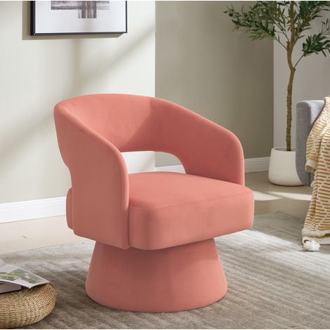 Poltrona Girevole in Chenille, Schienale Ergonomico e Seduta Imbottita, Struttura in Legno, Rosa 68 x 66 x 47 cm (1/5)