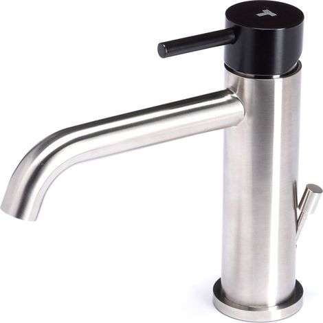 Rubinetto Miscelatore Monocomando Lavabo con Scarico in Acciaio Inox Maniglia Carbone (1/2)
