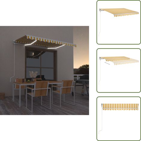 The Living Store Automatische Markise mit LED & Windsensor 300x250 cm Gelb/Weiß - Außenmarkise - Gartensonnensegel - Terrassenüberdachung - Elektrische Markise - WindSensor (1/5)