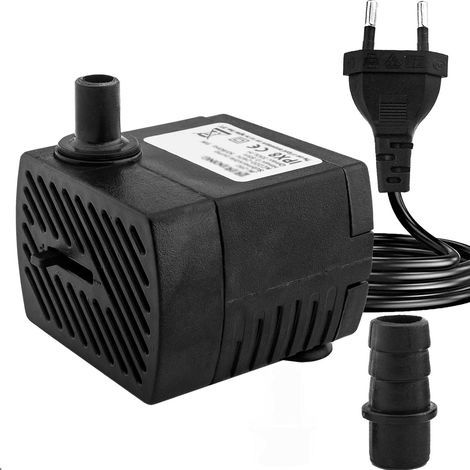Mini pompe à eau (350 L/H, 5 W), pompe d'aquarium ultra silencieuse avec hub élevé, avec câble d'alimentation de 1,5 m, 2 buses pour bassin, fontaine, statues, hydroponique (1/4)