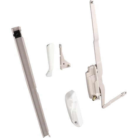 Kit de modification de manivelle pour fenêtre à battant à double bras gauche - compatible avec les modèles Encore 50.10/Maxim 50.00 et Grande/Decore - bras renforcés, plaque de recouvrement blanche, p (1/5)