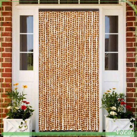 4004891 Rideau anti-mouches ocre et blanc 118x220 cm chenille (1/5)