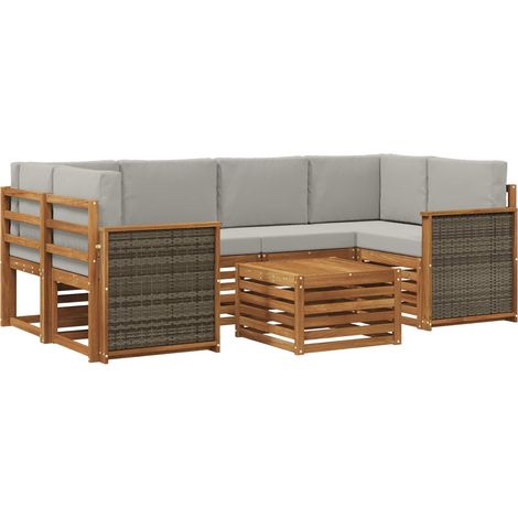 Conjunto de sofás de exterior 7 uds. Natural y Gris Claro vidaXL (1/5)