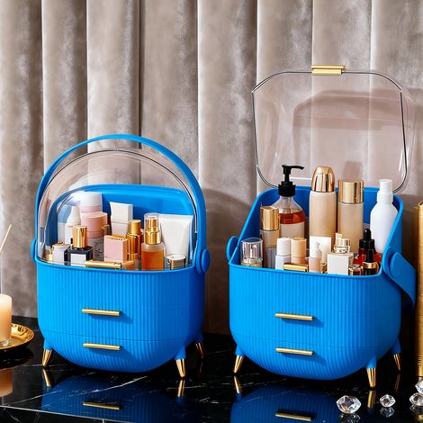 GBLY Elegante PortaTrucchi da Toilette Blu scuro – Anti-polvere & anti-acqua, a cassetti, grande capacità, per comodino/bagno/soggiorno (Regalo di Natale)