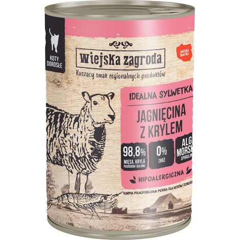 Wiejska Zagroda comida húmeda para gatos Adult Cordero Krill 400g (1/2)