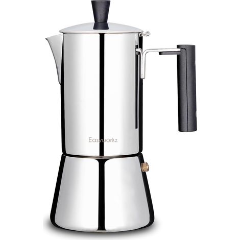 Cafetière italienne en acier inoxydable pour 6 tasses 300ml Pour induction à gaz et toutes les cuisinières (Argenté) (1/5)