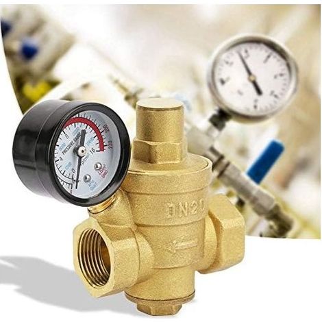 DN20 Réducteur de pression d'eau réglable en laiton avec manomètre manomètre, réducteur de pression d'eau réglable en laiton (DN20-3/4 pouce 1.6MPa) (1/4)