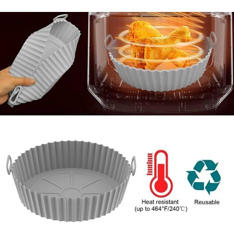 Nouveau tapis de cuisson rond en silicone épais pour friteuses à air, adapté à la cuisson au four, pliable, rond, gris. (1/5)
