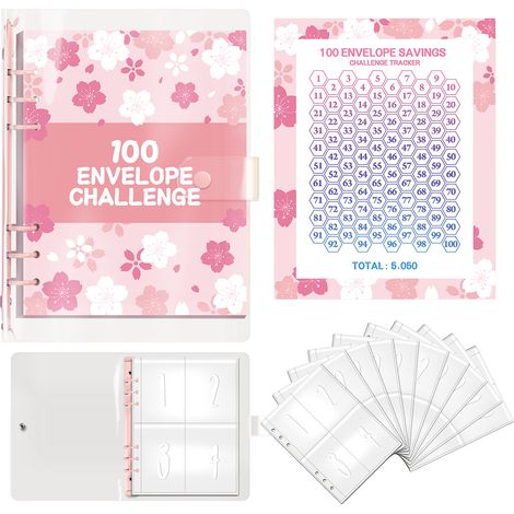 Classeur « Défi 100 enveloppes » avec feuille de suivi plastifiée de 5 050  et pochettes pré-numérotées (1/5)