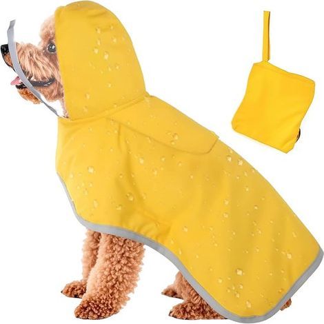 Dog Jacket - Pet Clothing - Adjustable Dog Raincoat - Transparent Double Hood - Waterproof Poncho - Reflective Storage Bag - Suitable for Large, Medium, and Small Dogs - Yellow, XL Size (1/3)