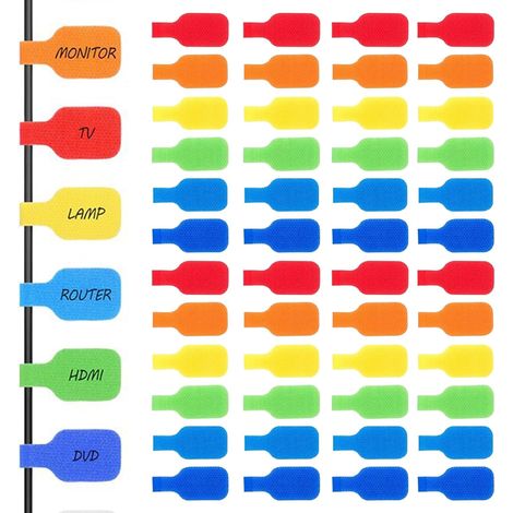 120 Pièces Etiquettes pour Câbles, 6 Couleurs Etiquette Cable Electrique 4.5x2cm Étiquettes de Câble Réutilisables, Ecrire à la Main pour la Gestion et l'identification des Câbles (1/5)