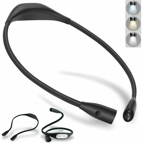 Liseuse tour de cou LED rechargeable, liseuse 4 LEDs avec 3 températures de couleur réglables et luminosité réglable, bras flexible, câble USB inclus, pour lire, tricoter, camper (1/4)