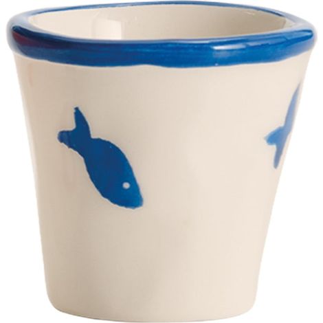 Zafferano Set 6 Bicchierini Stencil Collezione Lido in Ceramica Decorata a Mano Pesciolini Azzurri per Caffè e Dessert Prodotto Artigianale Italiano