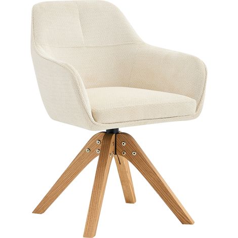 ELVMI Lote de 2 Sillas de Comedor Giratorias, Respaldo Ergonómico y Reposabrazos, Tela y Madera Maciza, Beige (1/5)