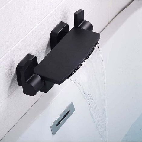 Lntyq Robinet de baignoire cascade noir Robinet de salle de bain mural avec douchette à main Robinet mitigeur de baignoire