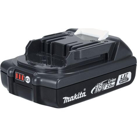 Makita – Accumulateur lithium-ion 18V 2Ah – Compatible outils LXT – Indicateur de charge – Temps de charge 90 min – Dimensions 115x75x29 mm