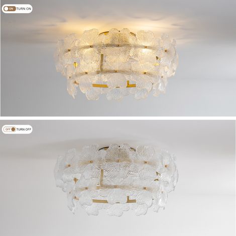 Plafonnier ventilateur 52 cm en métal doré et verre, 6 vitesses, design moderne FloraGrace (1/5)