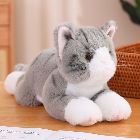 KOWOLL Chat gris et blanc, peluche pour enfants
