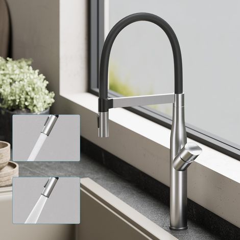 doporro Miscelatore Cucina Flessibile Girevole a 360° in Acciaio Inox 304, Finitura Argento Spazzolato, Altezza 57 cm, Cartuccia Ceramica, 2 Tipi di Getto, Aeratore Rimovibile, Turnix-01 (1/5)