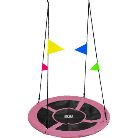 Aga Nestschaukel 90 cm, Rundschaukel, Schaukel verstellbar Garten-Schaukel 150 Kg belastbar, Kinderschaukel Tellerschaukel Hängeschaukel, Rosa mit Fahnen (1/4)