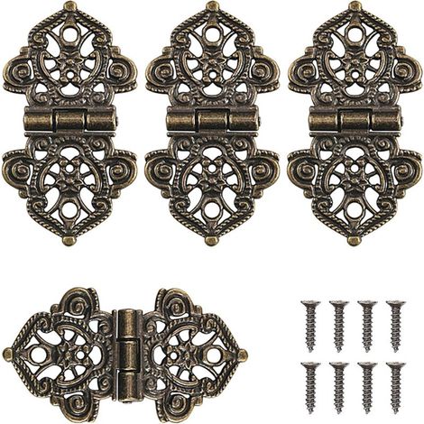 4 PCS Wooden Chest Hinges, Small Hinges, Decorative Hinges with 28 Screws for Decorating Cabinets, Wooden Doors, Bookcases, 2x1.6cm