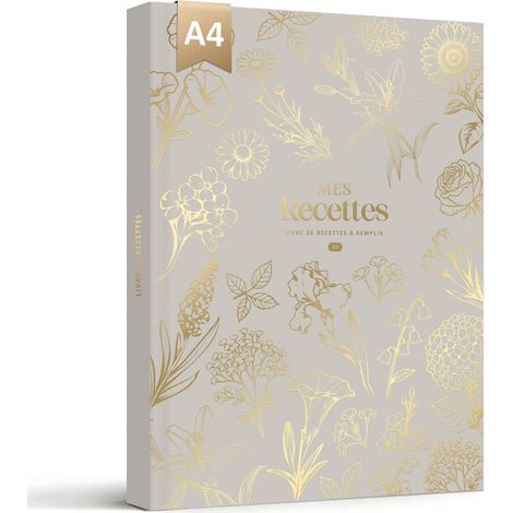 Carnet de Recettes à Remplir A4, 114 Recettes, Gris (1/5)