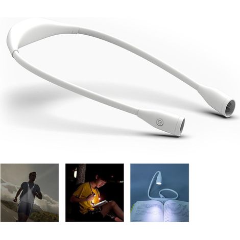 Nackenleselampe mit dreifarbigem Licht und flexiblem Arm, ideal zum Lesen, Stricken, Häkeln und Nähen - Weiß.