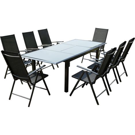 Table de jardin et 8 chaises en aluminium gris RAVENNE (1/5)