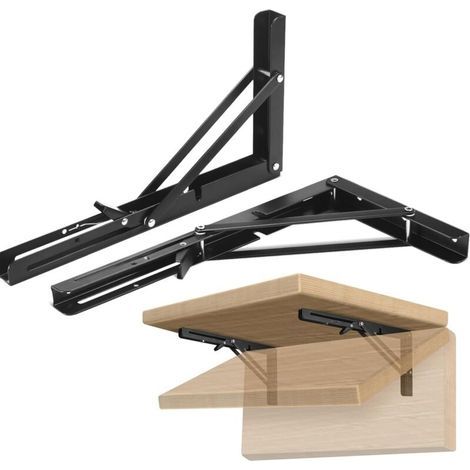 2PCS Folding Shelf Brackets, Folding Angle Brackets, Wall-Mounted Shelf Supports, Sturdy Black Folding Brackets, Wall-Mounted Folding Console (1/5)