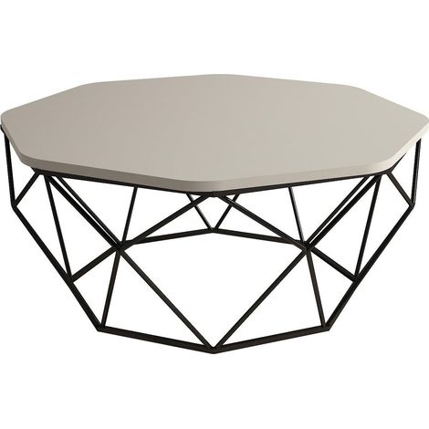 Table basse octogonale bois crème et pieds acier noir Diva 90cm (1/5)