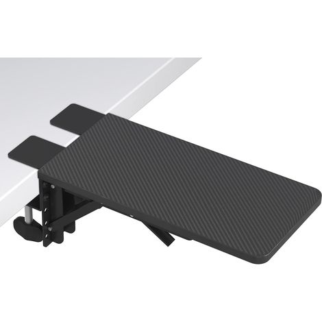 Plateau d'extension de bureau, 30 x 15 cm, fibre de carbone noire Support de coude pliable à 90°, repose-bras/poignet à fixer sur table, support d'accoudoir à pince pour ordinateur, installation faci (1/5)