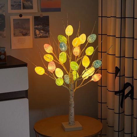 Sapin de Pâques LED - Guirlande lumineuse en forme d'œuf de Pâques, éclairage pour table à manger, décoration de Pâques, sapin artificiel à piles pour chambre ou salon, 60 cm (1/5)