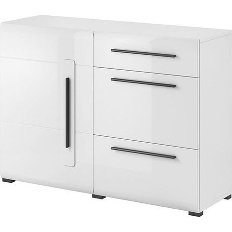 Cómoda Ophsalu 107, Blanco + Blanco brillante, Con cajones y puertas, Número de cajones: 0, 86x120x39cm (1/4)