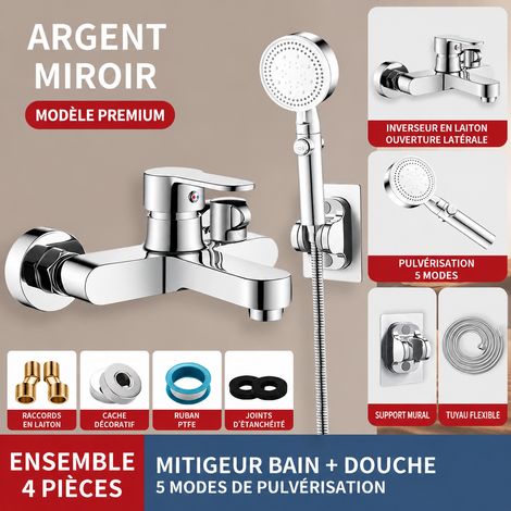 Mitigeur mural de douche à ouverture latérale et ensemble douchette 5 jets avec bouton stop réf 5845 27 × 15,5 × 11,7 cm 1 kg – Livraison gratuite