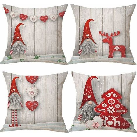 Housses Coussin de GNOME Noel 45x45cm Lot de 4 Deco Noël Taie Oreiller Christmas Décoration pour Intérieur, Canapé, Chambre, Cadeau de Vacances d'hiver (1/5)