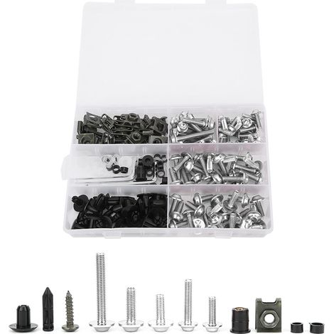 Kit de 198 vis de carénage de pare-brise (boulons M5 et M6) - Accessoire moto argenté (1/5)