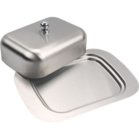 Beurrier en acier inoxydable avec couvercle - Poignée ergonomique - Beurrier en métal pour le plan de travail - Conserve la fraîcheur du beurre - Conditionnement standard (1/3)