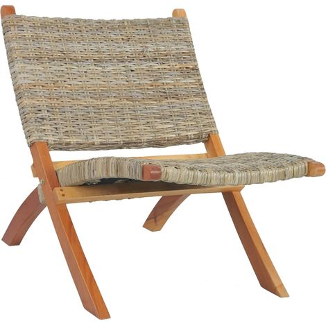 Sedia Relax in Rattan Kubu Naturale e Mogano Massello vidaXL (1/5)