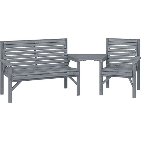 Outsunny Wood Garden Furniture Set w/ Parasol Hole, Detachable Table, Grey (1/5)