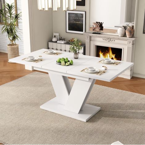 Mesa de comedor extensible 120/160x80x75,5 cm de MDF blanca, para 4-8 personas comedor -FLORAGRACE (1/5)
