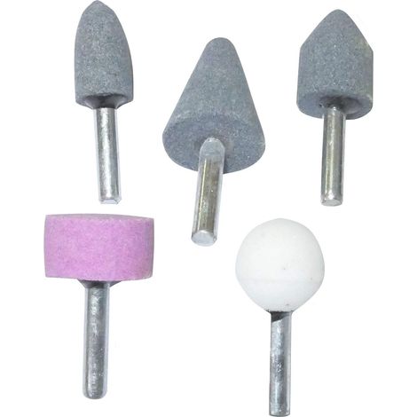 C54240 - Lot de 5 meules pierres abrasives ponçage polissage - sur tige pour perceuse visseuse - pour métaux verre céramique plastique (1/4)