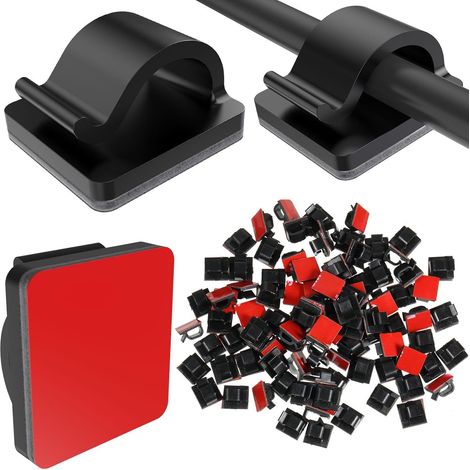 100 Pcs Adhesive Light Cable Clips - Upgraded Wall Mount for Cable Management - Under Desk Christmas Lights (Small, Black) (1/5)