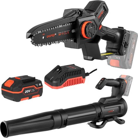 Kit Soplador DCB-201BC, motosierra DMS-201BC, cargador FC-230 y batería BP-240 20 V 4Ah Dnipro-M (1/5)