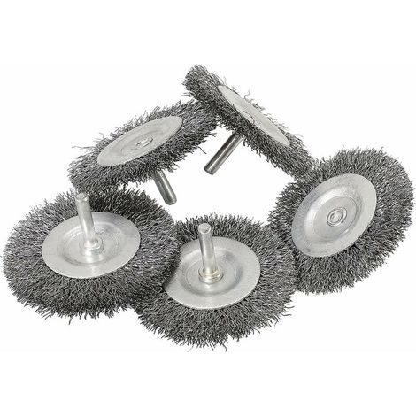 Lot de 5 brosses à disques fines en fil d'acier Ø 75 mm pour métal et pierre, brosse métallique pour perceuse avec tige de 6 mm, pour dérouiller, décaper, raper et nettoyer (1/4)