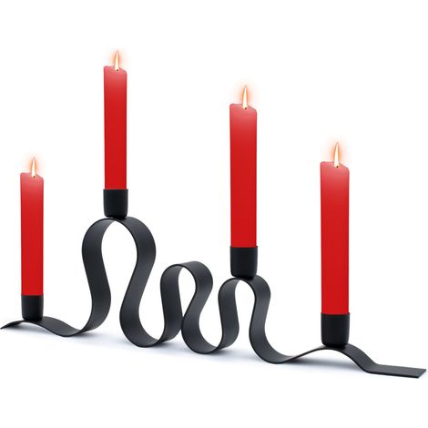 Metall Kerzenständer Wellen schwarz - 45 x 15 cm - Advents Kerzenhalter wellig für 4 Stabkerzen - Deko Kerzenleuchter für Stabkerzen Tafelkerzen für Weihnachten modern elegant