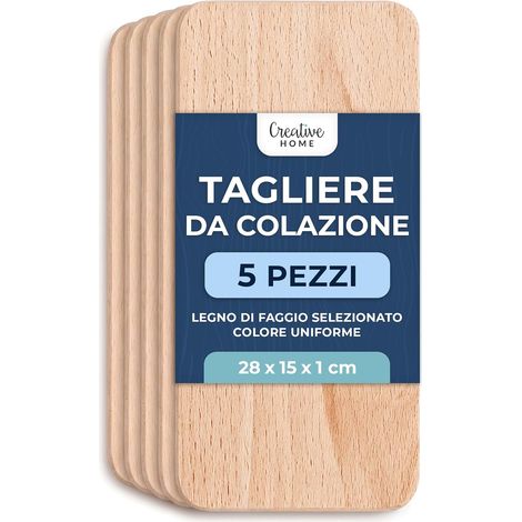 Creative Home Tagliere Legno Piccolo di Faggio, Set 5 Pezzi, 28 x 15 cm
Reversibile, per pane carne verdure e antipasti, tagliere da cucina e vassoio da portata, legno naturale, non oliato