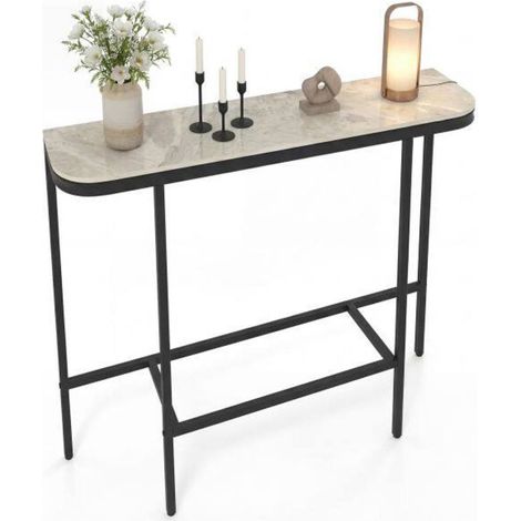 Design Effet Marbre Table Console Étroite Rangement Décoratif pour Entrée Couloir et Salon Métal 110x30x91 cm (1/5)