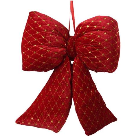 Decoris Fiocco Rosso Natalizio con Paillettes Dorate - 33x37cm